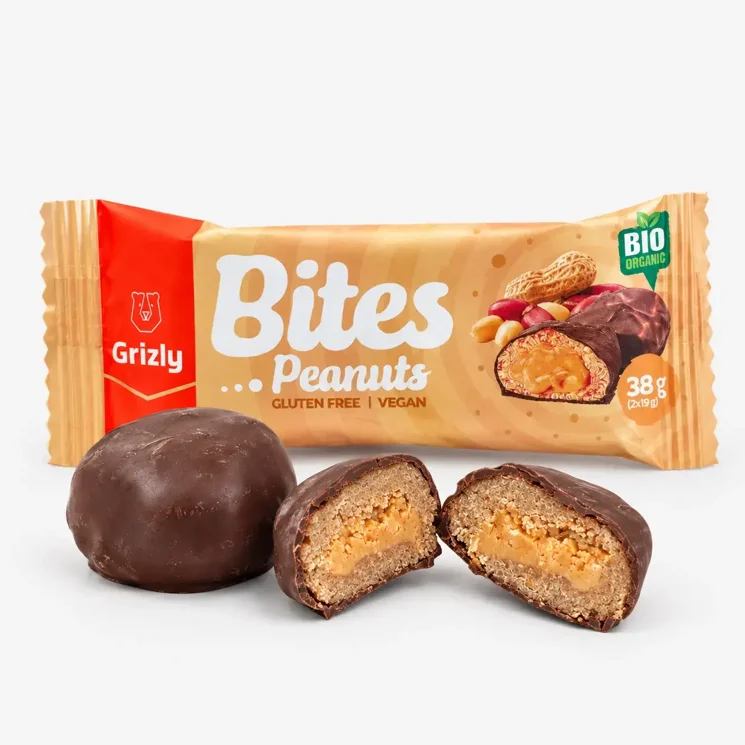 BITES Arašídové plněné mini tyčinky v hořké čokoládě BIO (2x19 g)