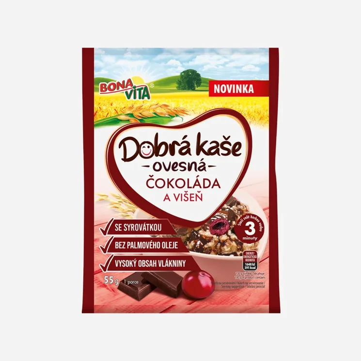Dobrá kaše ovesná se syrovátkou čokoláda a višeň