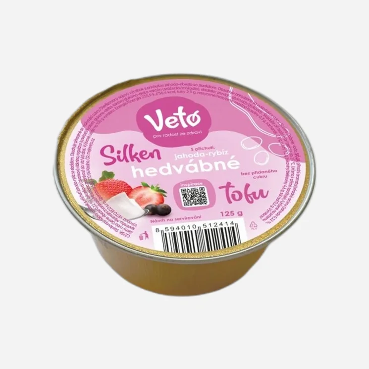 Hedvábné tofu s příchutí jahoda a rybíz