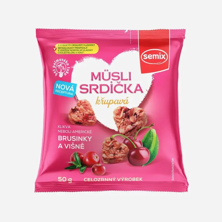 Müsli srdíčka s klikvou a višněmi