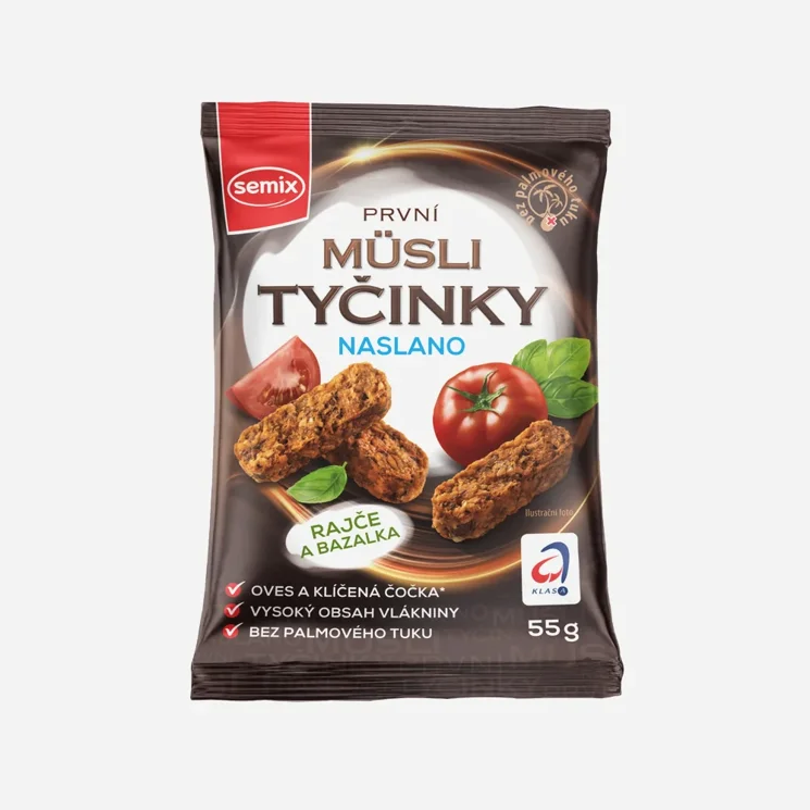 Müsli tyčinky naslano rajče a bazalka