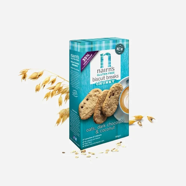 Ovesné sušenky s hořkou čokoládou a kokosem bez lepku 6 x 160 g