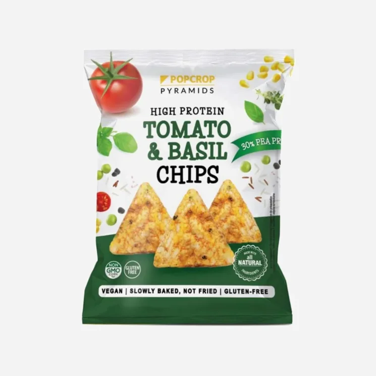 Proteinové chipsy s rajčatovo - bazalkovou příchutí