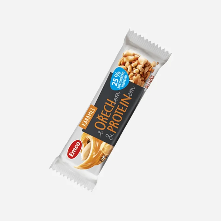 Tyčinka s ořechem a proteinem - Karamel